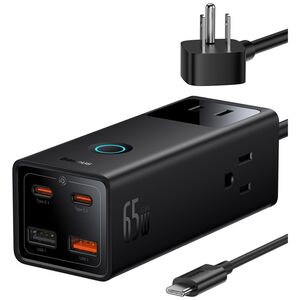 Baseus Charger 3xAC, 2xUSB, 2x Type-C, 65W, Cable 100W - Baseus (PSLA020101) - Black 6932172622442 έως 12 άτοκες Δόσεις