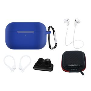 Silicone Case Set for AirPods Pro 2 / AirPods Pro 1 + Case / Ear Hook / Neck Strap / Watch Strap Holder / Carabiner - blue 9145576276976