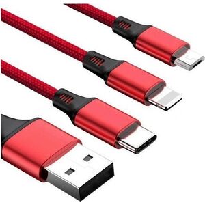 Kabel USB Vega USB-A - USB-C + microUSB + Lightning Czerwono-czarny (27973)