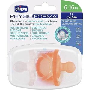 Chicco PhysioForma Luxe smoczek silikonowy uspokajający 6-16m Pomarańczowy 2szt.