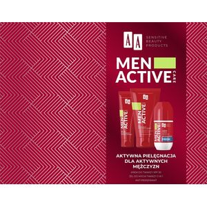 AA_SET Men Active antyperspirant roll-on 50ml + krem do twarzy 50ml + peeling do twarzy 150ml