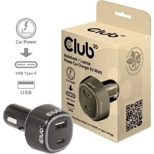 Ładowarka Club 3D Club3D Auto nabíječka pro Notebooky 63W, 2 porty (USB-A + USB-C)