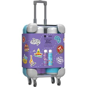 Alkotest HISKIN_SET Travel Mini Walizka mydło do rąk 75ml + krem do rąk 75ml Fioletowa