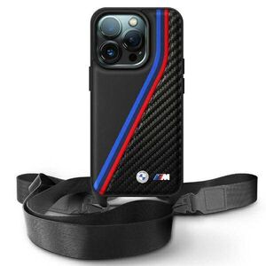 Original Case IPHONE 16 PRO MAX BMW Hardcase M Edition Carbon Tricolor Lines & Strap (BMHCP16X23PSVTK) black 3666339324391