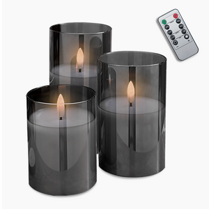 Decorational LED Candle set 3 pcs. smoked glass + remote 5902270790405