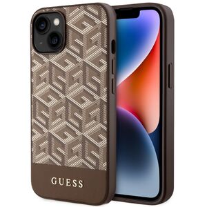 Guess case for iPhone 14 Plus 6,7&quot; GUHMP14MHGCFSEW brown harcase Magsafe Gcube PU Stripes 3666339112479