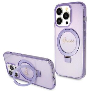 Guess case for iPhone 15 Pro Max 6,7&quot; GUHMP15XHRSGSU purple HC RING STAND MAGSAFE SCRIPT LOGO GLITTER 3666339156770