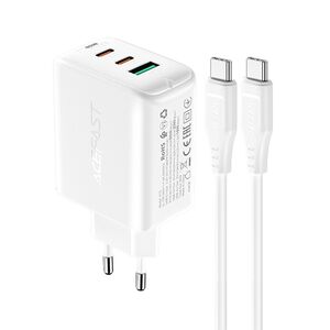 Acefast 2in1 wall charger 2x USB-C / USB-A 65W, PD, QC 3.0, AFC, FCP (set with USB-C 1.2m cable) white (A13 white)