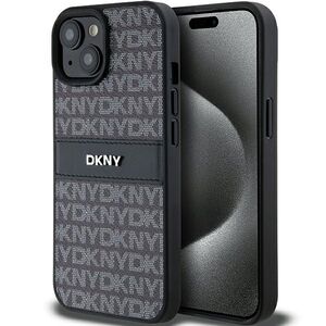 DKNY case for iPhone 15 Plus 6,7&quot; DKHCP15MPRTHSLK HC PU black repeat texture pattern w tonal stripe 3666339260408