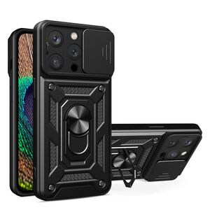 Armor Camshield Case with Stand and Camera Cover for iPhone 15 Pro Max Hybrid Armor Camshield - Black