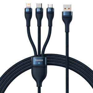 3in1 USB cable Baseus Flash Series, USB-C + micro USB + Lightning, 100W, 1.2m (blue) 6932172608729