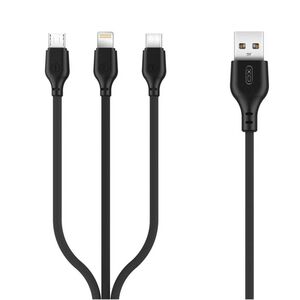 Cable 3in1 2.1A USB - Micro USB + Lightning + USB-C XO NB103 black 6920680862689