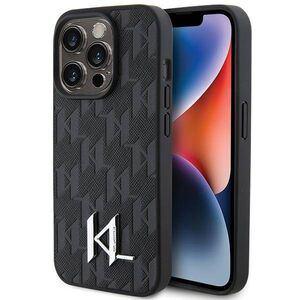 Original Case APPLE IPHONE 15 PRO MAX Karl Lagerfeld Hardcase Leather Monogram Hot Stamp Metal Logo (KLHCP15XPKLPKLK) black 3666339166748