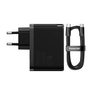 Baseus GaN USB-C + USB wall charger, 100W + 1m cable (black) 6932172608958