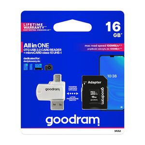 GoodRam memory card 16GB microSDHC cl. 10 UHS-I + adapter + card reader 5908267930267