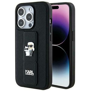 Karl Lagerfeld Gripstand Saffiano Karl&amp;Choupette Pins case for iPhone 14 Pro - black