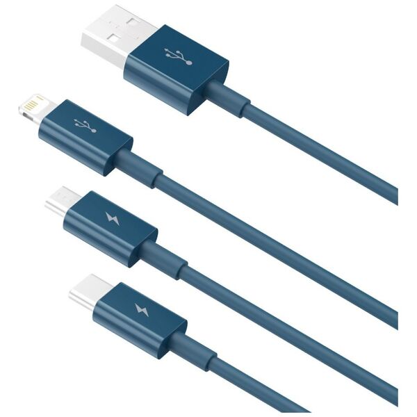 Baseus Baseus - Data Cable Superior Series (CAMLTYS-03) - USB to Type-C, Micro-USB, Lightning, Fast Charging 3.5A, 1.5m - Blue 6953156205543 έως 12 άτοκες Δόσεις