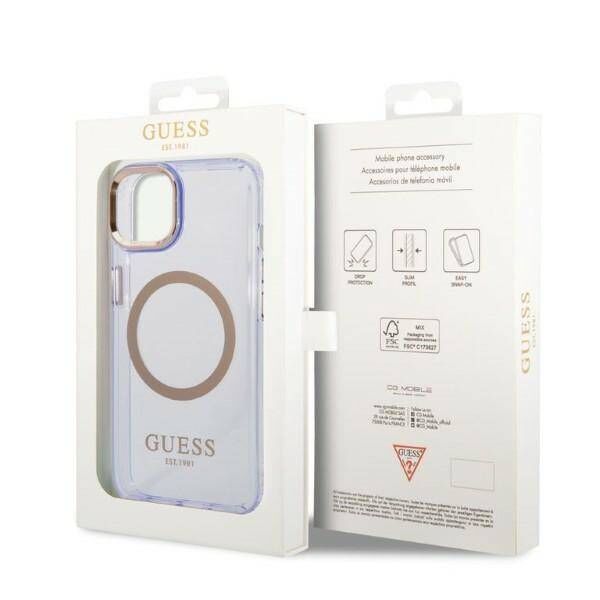 Original Case IPHONE 14 Guess Hard Case Gold Outline Translucent MagSafe (GUHMP14SHTCMU) purple 3666339069544