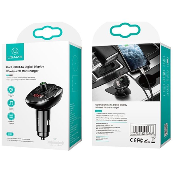 USAMS Usams - FM Modulator and Car Charger C21 (US-CC115) - Dual USB, 3.4A - Black 6958444925387 έως 12 άτοκες Δόσεις