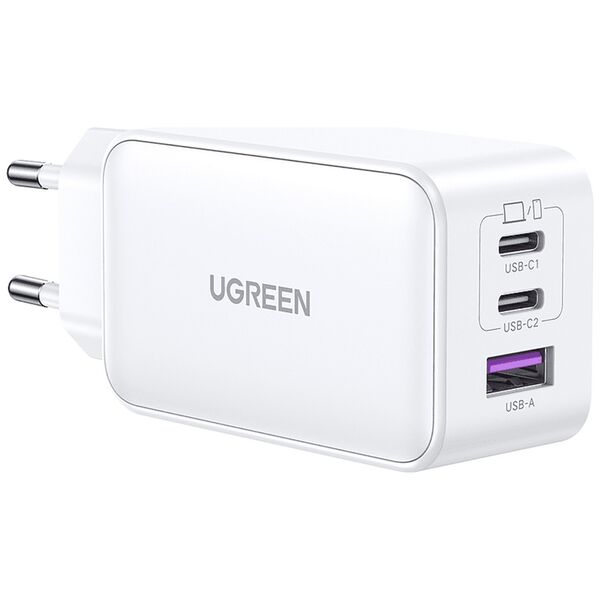 Ugreen Incarcator Priza USB-A QC 3.0, 2xUSB-C PD GaN 65W, 3.25A - Ugreen Nexode (15334) - White 6941876213344 έως 12 άτοκες Δόσεις