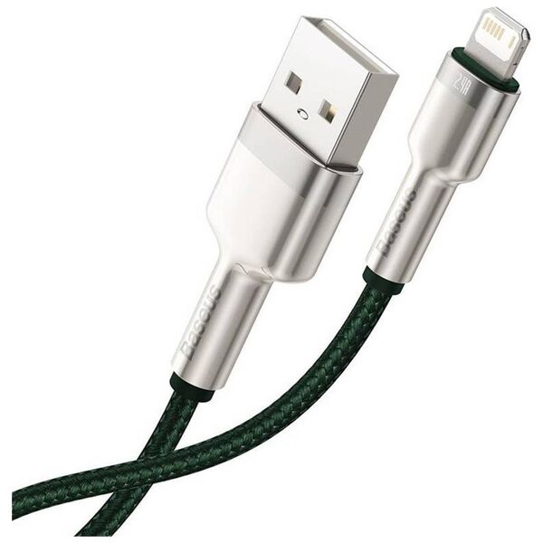 Baseus USB to Lightning Cable, 2.4A, 480Mbps, 1m - Baseus Cafule Series Metal (CALJK-A06) - Green 6953156202276 έως 12 άτοκες Δόσεις