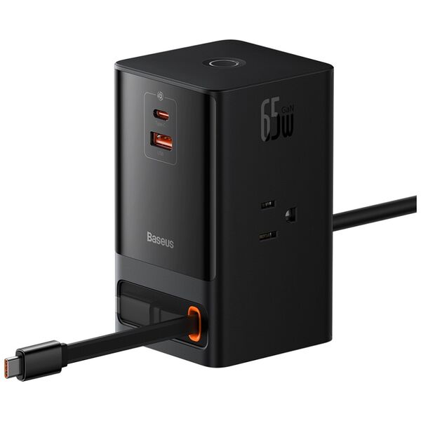 Baseus Charger 3 x AC, USB, Type-C with Type-C cable, 65W - Baseus (PSLR0001000101) - Black 6932172616816 έως 12 άτοκες Δόσεις