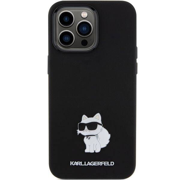 Original Case APPLE IPHONE 15 PRO MAX Karl Lagerfeld Silicone Choupette Metal Pin (KLHCP15XSMHCNPK) black 3666339166380