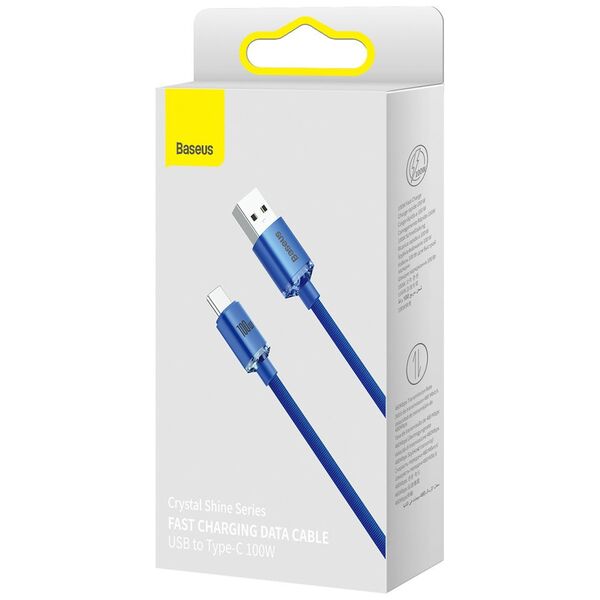 Baseus Baseus - Data Cable Crystal Shine (CAJY000403) - USB to Type-C, 100W, 1.2m - Blue 6932172602819 έως 12 άτοκες Δόσεις