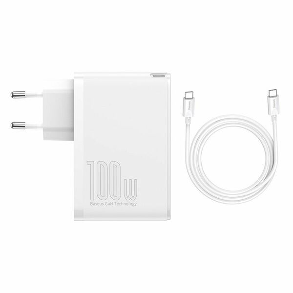 Baseus Incarcator 2x USB-C PD 100W, 2x USB-A QC3.0 + Cablu Type-C - Baseus (CCGAN2P-L02) - White 6953156204690 έως 12 άτοκες Δόσεις