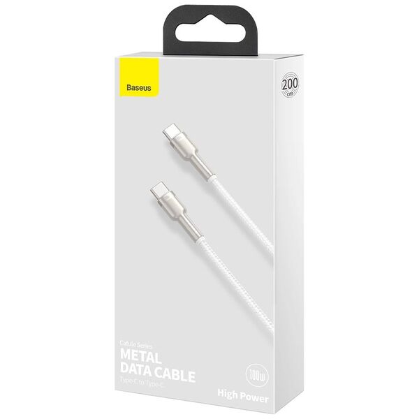 Baseus Type-C to Type-C Cable, Super Fast Charge, 100W, 480Mbps, 20V, 5A, 1m - Baseus Cafule Series Metal (CATJK-C02) - White 6953156202337 έως 12 άτοκες Δόσεις