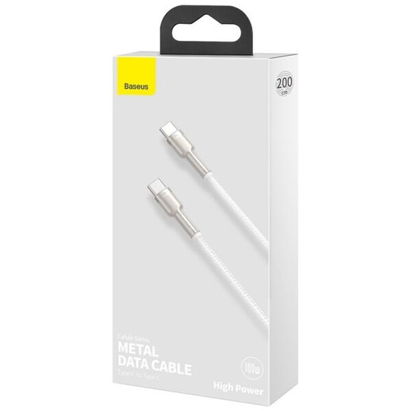 Baseus Type-C Cable, Super Fast Charge, 100W, 2m - Baseus Cafule Series Metal (CATJK-D02) - White 6953156202375 έως 12 άτοκες Δόσεις