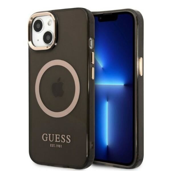 Guess Gold Outline Translucent MagSafe case for iPhone 13 - black 3666339057022