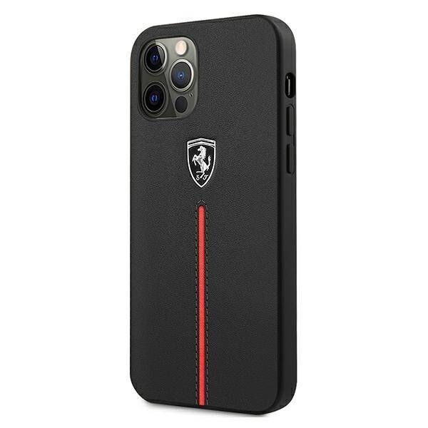 Original Case IPHONE 12 PRO MAX Ferrari Hardcase Off Track Leather Nylon Stripe (FEOMSHCP12LBK) black 3700740479377