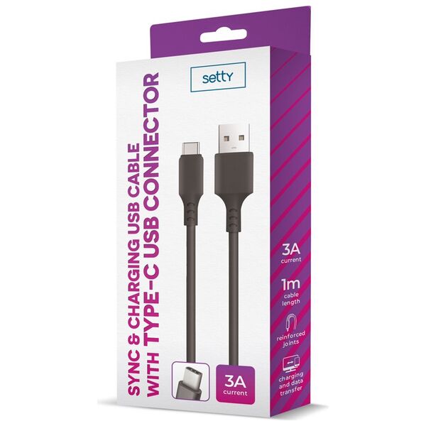 Setty cable USB - USB-C 1,0 m 3A black 5900495898876