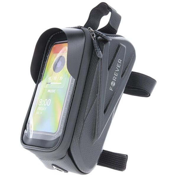 Waterproof bike frame bag with shell sides and phone holder Forever Outdoor black 5900495982285