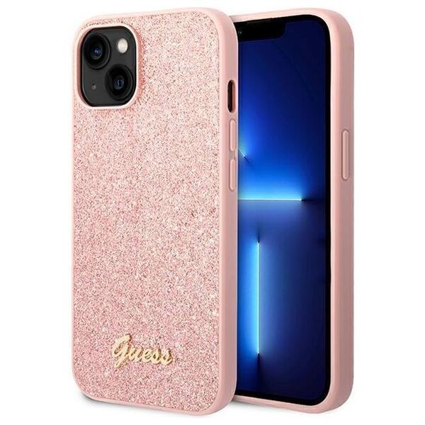 Guess case for iPhone 14 Pro Max 6,7&quot; GUHCP14XHGGSHP pink PC/TPU Glitter Flakes Case Script Metal Logo 3666339065072