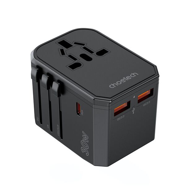 Choetech PD6041 USB-C USB-A PD 30W Travel Charger with 4 US EU UK AU Plugs - Black 6932112106193