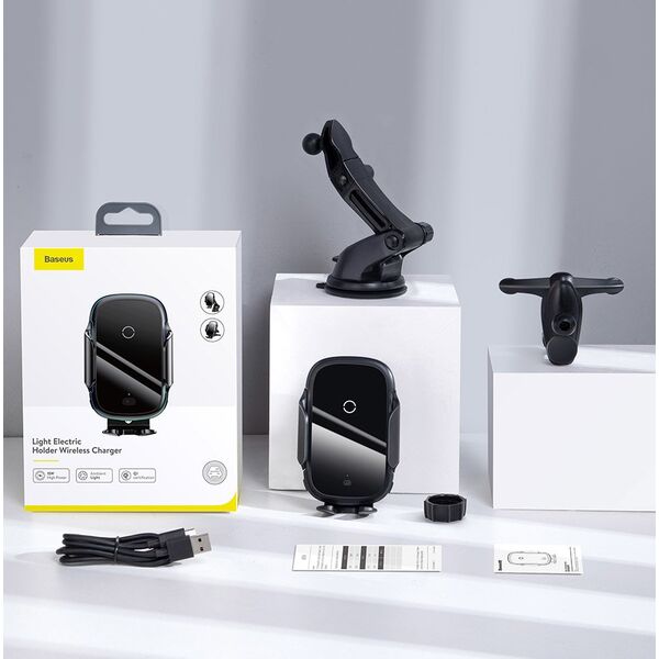 Baseus Baseus - Car Holder with Wireless Charging Light (WXHW03-01) - for Dashboard, Windshield, Air Vent, 15W - Black 6953156212466 έως 12 άτοκες Δόσεις