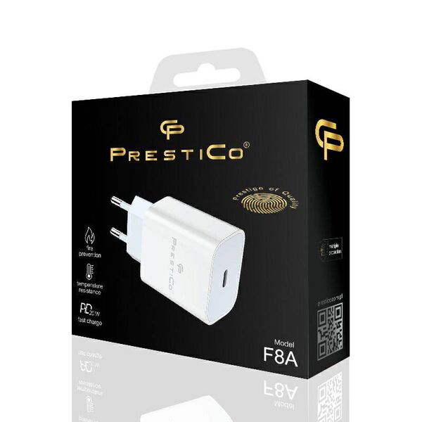 Wall Charger 20W USB-C PD Prestico F8A white 5904643034239