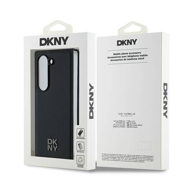 Original Case SAMSUNG GALAXY Z FOLD 6 DKNY Plain Leather Metal Stack Logo MagSafe (DKHMZFD6PSMCSLK) black 3666339329938