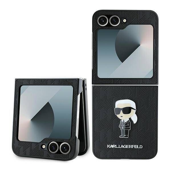 Original Case SAMSUNG GALAXY Z FLIP 6 Karl Lagerfeld Hardcase Saffiano Monogram Ikonik Pin (KLHCZF6SAPKINPK) black 3666339322519