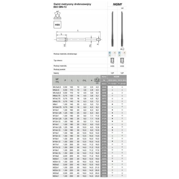 Fanar GWINTOWNIK M20x1,5 NGMF (6H) HSS - F1-151001-0205