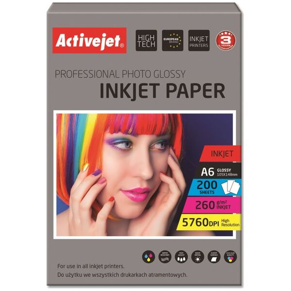 Activejet Papier fotograficzny do drukarki A6 (AP6260GR200)