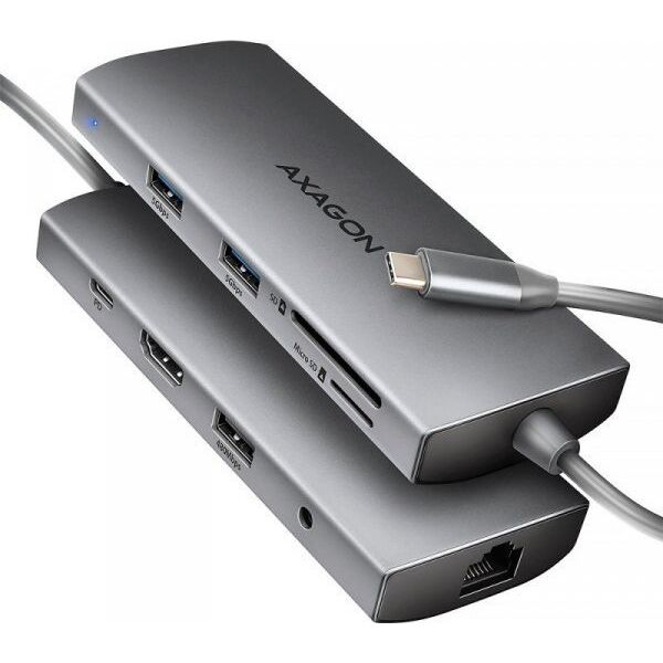 HUB USB Axagon HMC-8HLSA Wieloportowy hub USB-C 3.2 Gen 1 hub, 3x USB-A + 4K/30Hz HDMI + SD/microSD, GLAN, Audio, PD 100W, 20cm USB-C kabel