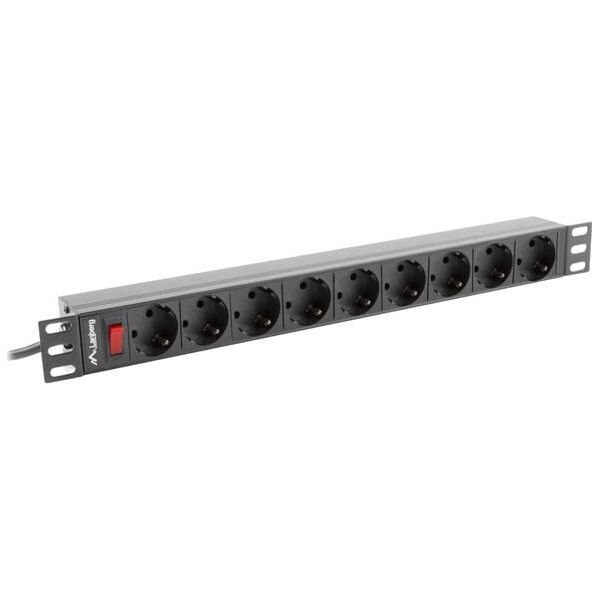 Lanberg Listwa zasilająca PDU 19" 1U 9x Schuko 3m (PDU-09F-0300-BK)