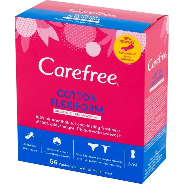 Carefree Carefree Cotton Flexiform Wkładki higieniczne Unscented-bezzapachowe 1op.-56szt