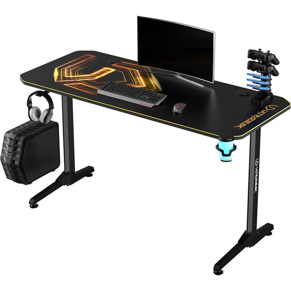 Biurko Ultradesk ULTRADESK Biurko dla gracza FRAG - GOLD V3, 140x60 cm, 76 cm, z podkładką pod mysz, uchwyt na słuchawki i napój