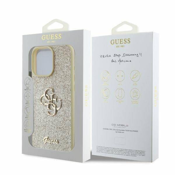 Original Case IPHONE 16 PRO MAX Guess Hardcase Fixed Glitter Big 4G (GUHCP16XHG4SGD) gold 3666339328597