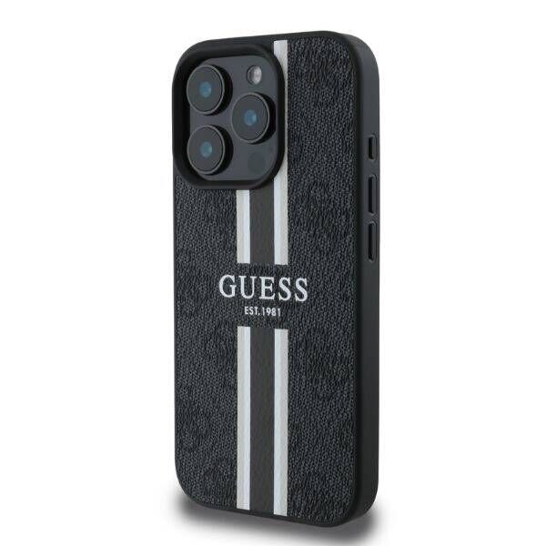 Original Case IPHONE 16 PRO Guess Hardcase 4G Printed Stripes MagSafe (GUHMP16LP4RPSK) black 3666339342104