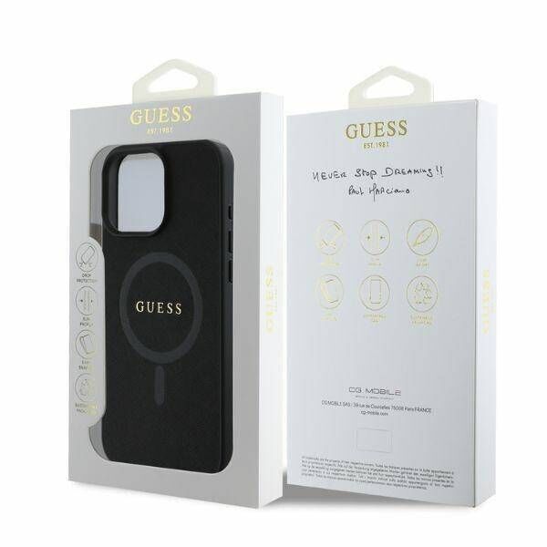 Original Case IPHONE 16 PRO Guess Hardcase Saffiano Classic Logo MagSafe (GUHMP16LPSAHMCK) black 3666339342425